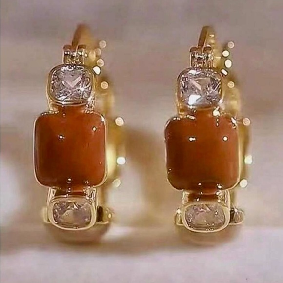 Elegant Gold and Brown Hoop Earrings - Picture 4 of 4